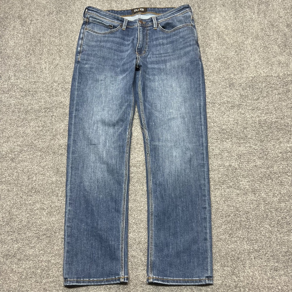 DU/ER Jeans Mens 33x30 Blue Medium Wash Straight Stretch Denim Pants Casual